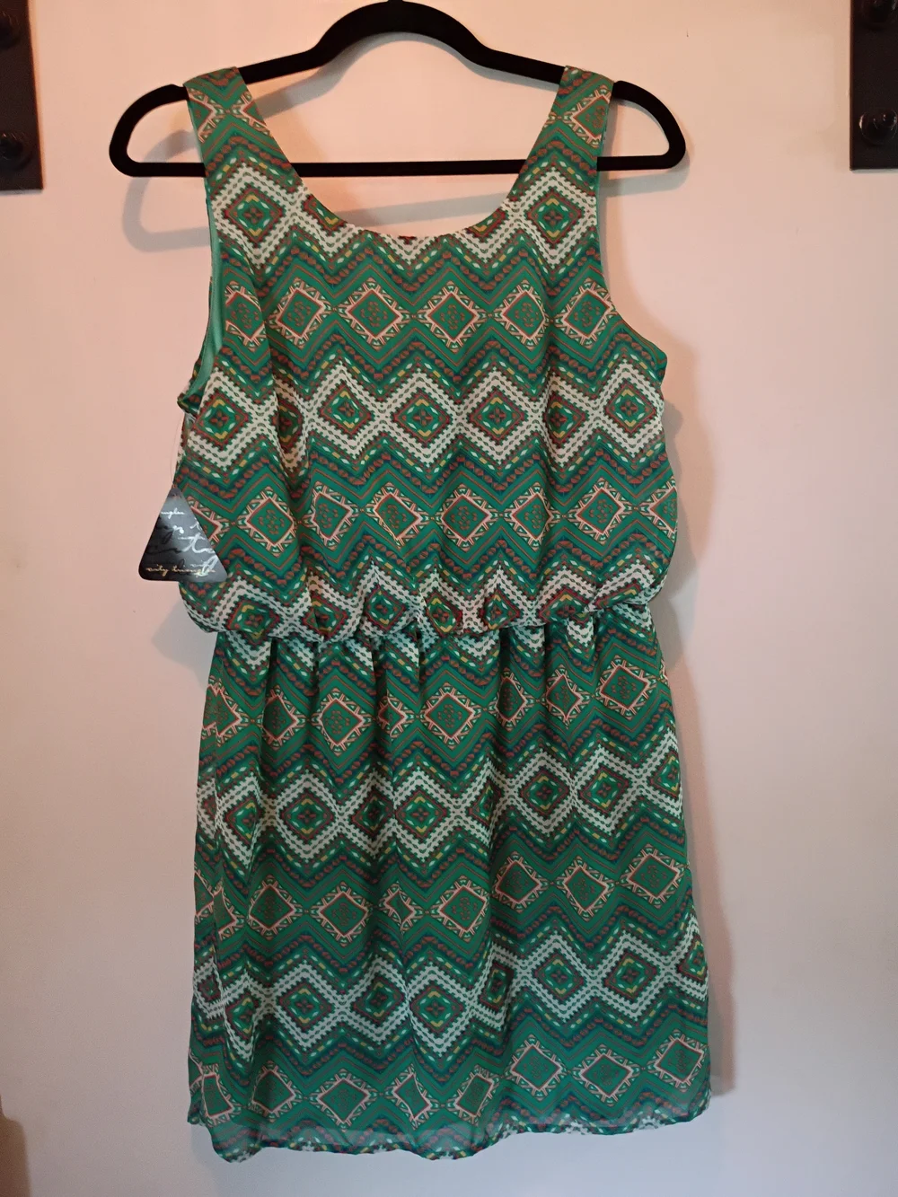 City Triangles Green Geometric Tank Dress